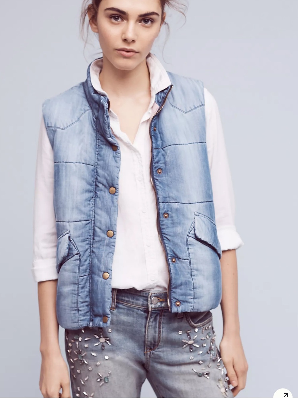 Cloth & Stone Chambray Puffer Vest medium - Picture 2 of 10